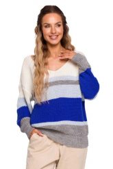 Sweter w Paski z Dekoltem V - Model 3. Swetry MOE, l, bez wzorów, z materiału, bez ramiączek. Za 218.90 zł.