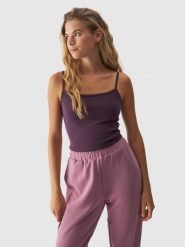 4F Crop-top slim gładki z modalem damski - fioletowy L. Fioletowe topy 4f, l, bez wzorów, z dzianiny, sportowe, bez kołnierzyka, bez ramiączek. W wyprzedaży za 29.99 zł.