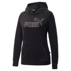 Bluza dresowa damska Puma ESS+ VELOUR. Czarne bluzy z kapturem Puma, s, bez wzorów, z dresówki, z kapturem. Za 125.47 zł.