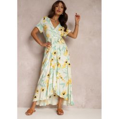 Beżowa Sukienka Farida. Brązowe sukienki Renee, na co dzień, l, z aplikacjami, z materiału, boho, z asymetrycznym kołnierzem, bez ramiączek, maxi, asymetryczne. W wyprzedaży za 91.99 zł.