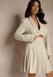 Beżowa Plisowana Spódnica Rozkloszowana o Kopertowym Fasonie Divonna. Brązowe spódnice Renee, na co dzień, s, bez wzorów, eleganckie, mini, kopertowe. W wyprzedaży za 83.99 zł.