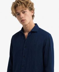 Superdry Riviera Koszula Lniana Z Długim Rękawem 100% len. Niebieskie koszule Superdry, s, bez wzorów, ze lnu, klasyczne, bez kołnierzyka, bez ramiączek. Za 272.80 zł.