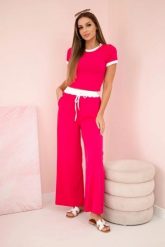 Komplet prążkowany bluzka + spodnie z szeroką nogawką fuksja. Czerwone bluzki KESI, l, bez wzorów, z dresówki, biznesowe, bez kołnierzyka, plus size, bez ramiączek. Za 217.48 zł.