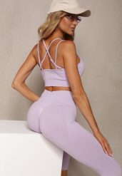 Fioletowy Elastyczny Komplet Fitness Usztywniany Biustonosz i Legginsy z Gumką Orbinra. Fioletowe legginsy Renee, bez wzorów. W wyprzedaży za 67.99 zł.