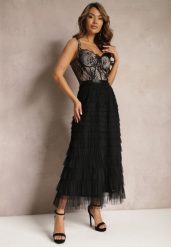 Czarna Maxi Sukienka Rozkloszowana Sukienka na Ramiączkach z Gorsetową Górą Ocartia. Czarne sukienki Renee, m, bez wzorów, bez kołnierzyka, bez ramiączek, maxi, gorsetowe. W wyprzedaży za 195.99 zł.