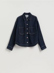 Koszula z falbankami - granatowy. Niebieskie koszule Reserved, l, bez wzorów, z bawełny, bez kołnierzyka, bez ramiączek. Za 139.99 zł.