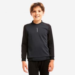 Bluza do piłki nożnej Kipsta Essential Club. Czarne bluzy KIPRUN, bez wzorów, z elastanu, bez kaptura, na fitness i siłownię. W wyprzedaży za 39.99 zł.
