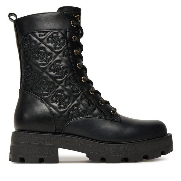 Trzewiki Guess. Czarne botki Guess, z aplikacjami, bez obcasa, na płaskiej podeszwie, bez zapięcia. Za 609.99 zł.