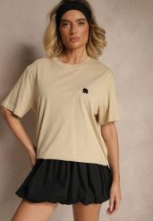 Ciemnobeżowa Bawełniana Koszulka T-shirt z Małym Słonikiem Laniriel. Brązowe t-shirty Renee, l, bez wzorów, z bawełny, eleganckie, bez kołnierzyka, bez ramiączek. W wyprzedaży za 31.99 zł.