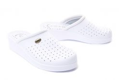 SANITAL FLEX 707/I white, klapki profilaktyczne damskie. Białe klapki Sanital-Flex, bez wzorów, ze skóry, bez obcasa, bez zapięcia. Za 114.90 zł.