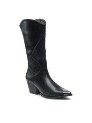 DeeZee Kozaki WS19271-05 Czarny. Czarne kozaki DeeZee, bez wzorów, ze skóry, bez obcasa, na słupku, bez zapięcia. Za 119.99 zł.