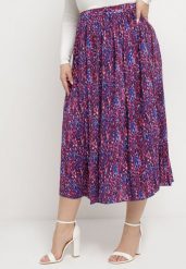 Granatowo-Fioletowa Plisowana Spódnica z Wiskozy w Drobny Wzór z Gumką w Pasie Starona. Niebieskie spódnice Born2be, na co dzień, l, bez wzorów, z wiskozy, midi, dopasowane. Za 34.99 zł.