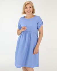 Niebieska sukienka z lnu. Niebieskie sukienki Unisono, l, bez wzorów, z tkaniny, bez kołnierzyka, bez ramiączek, mini. Za 269.00 zł.