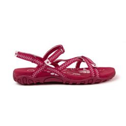 Sandały trekkingowe damskie TENA V4 – idealne dopasowanie i świetna przyczepność. Czerwone sandały IZAS, bez wzorów, bez obcasa, bez zapięcia. W wyprzedaży za 226.04 zł.