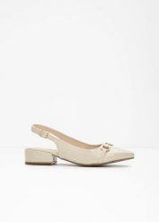 Czółenka z odkrytą piętą. Brązowe czółenka bonprix, bez wzorów, eleganckie, bez obcasa, bez zapięcia. Za 112.99 zł.