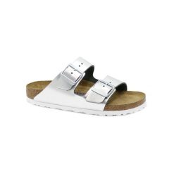 Klapki damskie Birkenstock Arizona. Szare klapki Birkenstock, bez wzorów, z materiału, bez obcasa, bez zapięcia. Za 688.00 zł.