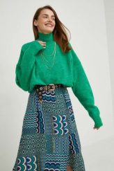 Answear Lab sweter z wełną damski kolor zielony ciepły z golfem. Zielone swetry Answear Lab, m, bez wzorów, z dzianiny, bez ramiączek. Za 219.99 zł.