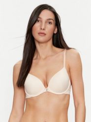 Hunkemöller Biustonosz z fiszbiną Plunge 202107 Beżowy. Brązowe biustonosze Hunkemöller, bez wzorów, z syntetyku. Za 79.99 zł.