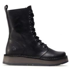 Botki Fly London. Czarne botki Fly London, bez wzorów, bez obcasa, na płaskiej podeszwie, bez zapięcia. Za 529.99 zł.