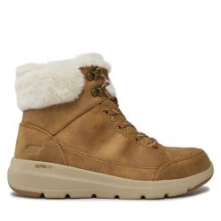 Botki Skechers. Brązowe botki Skechers, bez wzorów, bez obcasa, na płaskiej podeszwie, bez zapięcia. Za 249.99 zł.