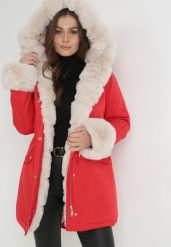 Czerwona Kurtka Nylonowa Parka z Odpinanym Futerkiem Delen. Czerwone kurtki Born2be, na jesień, l, bez wzorów, z materiału, bez kaptura. W wyprzedaży za 307.49 zł.