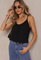 Czarny Basicowy Top z Bawełną Thireldi. Czarne topy Renee, l, bez wzorów, z bawełny, biznesowe, bez kołnierzyka, bez ramiączek. W wyprzedaży za 27.99 zł.