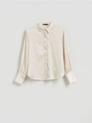 Koszula ze strasem - złamana biel. Koszule Reserved, l, bez wzorów, z tkaniny, bez kołnierzyka, bez ramiączek. Za 159.99 zł.