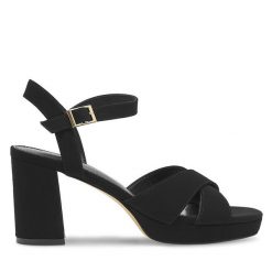 Sandały JENNY. Czarne sandały Jenny, bez wzorów, bez obcasa, na słupku, bez zapięcia. Za 129.99 zł.