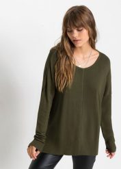Sweter dzianinowy oversize z materiału z wiskozą. Zielone swetry bonprix, bez wzorów, z dzianiny, bez ramiączek. Za 102.99 zł.