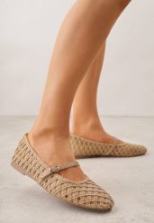 Beżowe Balerinki Ozdobione Ażurowym Motywem i Paskiem Nonaniassi. Brązowe baleriny Born2be, w ażurowe wzory, z jeansu, eleganckie, bez obcasa, bez zapięcia. Za 119.99 zł.