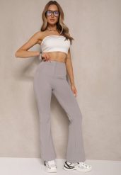Jasnoszare Spodnie Dzwony High Waist Odavia. Szare jeansy Renee, bez wzorów, z jeansu, eleganckie, z podwyższonym stanem. W wyprzedaży za 55.99 zł.