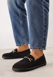 Czarne Mokasyny w Stylu Barefoot z Ozdobną Klamrą i Miękką Wkładką Saied. Czarne mokasyny Born2be, bez wzorów. Za 99.99 zł.