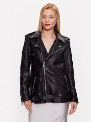 Bruuns Bazaar Kurtka skórzana Inaya BBW3378 Czarny Oversize. Czarne kurtki Bruuns Bazaar, bez wzorów, ze skóry, bez kaptura. Za 1,179.99 zł.