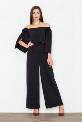 Czarny Elegancki Kombinezon 2w1 z Odkrytymi Ramionami. Czarne kombinezony Figl, l, bez wzorów, z materiału, eleganckie, bez kołnierzyka, bez ramiączek. Za 319.00 zł.