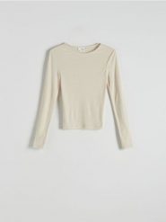 Gładka bluzka - beżowy. Brązowe bluzki Reserved, l, bez wzorów, z wiskozy, bez kołnierzyka, bez ramiączek. W wyprzedaży za 19.99 zł.