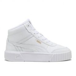 Buty do chodzenia damskie Puma Carina Mia Mid. Białe buty treningowe Puma, bez wzorów, z jeansu, za kostkę, bez zapięcia, trekkingowe. Za 288.00 zł.