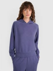 4F Bluza dresowa nierozpinana z modalem damska - granatowa M. Niebieskie bluzy 4f, l, bez wzorów, z dresówki, klasyczne, bez ramiączek, z kapturem. W wyprzedaży za 169.99 zł.
