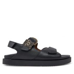 Sandały Tommy Hilfiger. Czarne sandały Tommy Hilfiger, bez wzorów, sportowe, bez obcasa, na płaskiej podeszwie, bez zapięcia. Za 649.99 zł.