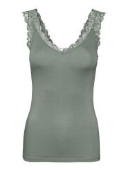 Vero Moda Top "Rosa" w kolorze ciemnozielonym rozmiar: L. Zielone topy Vero Moda, l, bez wzorów, z koronki, bez kołnierzyka, bez ramiączek. Za 48.73 zł.