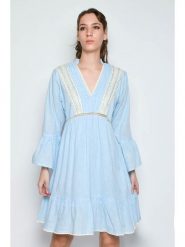 H.H.G. Sukienka w kolorze błękitnym rozmiar: L. Niebieskie sukienki H.H.G., l, bez wzorów, z bawełny, bez kołnierzyka, bez ramiączek, midi. Za 74.46 zł.