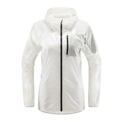 Kurtka przeciwwiatrowa damska Haglöfs L.I.M Shield Hood. Białe kurtki przejściowe sportowe Haglöfs, l, bez wzorów, z softshellu, bez kaptura, trekkingowe. Za 359.99 zł.