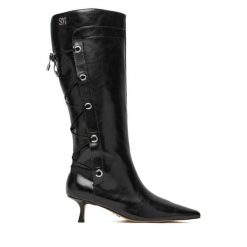 Kozaki Steve Madden. Czarne kozaki Steve Madden, bez wzorów, bez obcasa, na szpilce, bez zapięcia. Za 729.99 zł.