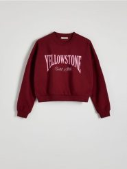 Bluza oversize z nadrukiem - bordowy. Czerwone bluzy Reserved, l, bez wzorów, z bawełny, bez kaptura. W wyprzedaży za 49.99 zł.