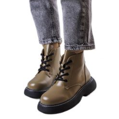 PA1 Zielone botki ocieplane Lutero khaki. Brązowe botki PA1, bez wzorów, ze skóry ekologicznej, klasyczne, bez obcasa, bez zapięcia. Za 91.93 zł.