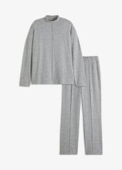 Piżama oversize z miękkiego materiału. Szare piżamy bonprix, bez wzorów, bez kołnierzyka, bez ramiączek. Za 129.99 zł.