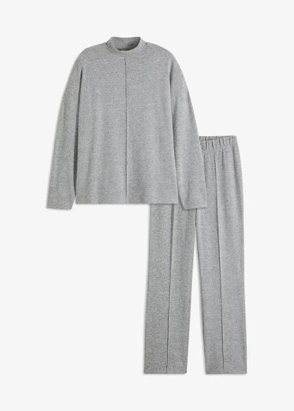 Piżama oversize z miękkiego materiału. Szare piżamy bonprix, bez wzorów, bez kołnierzyka, bez ramiączek. Za 129.99 zł.