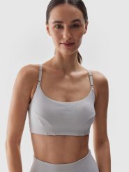 4F Biustonosz do jogi i pilatesu z niskim wsparciem - szary XS. Szare biustonosze sportowe 4f, bez wzorów, z dzianiny, na fitness i siłownię. W wyprzedaży za 59.99 zł.