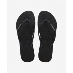 Klapki damskie Havaianas Slim Glitter II. Czarne klapki Havaianas, bez wzorów, eleganckie, bez obcasa, bez zapięcia. Za 228.00 zł.