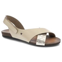 Sandały damskie Lemar, naturalna skóra licowa krzyżujące się paski z dekoracyjnym wykończeniem płaska wygodna podeszwa, beżowe Tuluza złoto, 40141 BF. Brązowe sandały Lemar, bez wzorów, ze skóry, eleganckie, bez obcasa, na płaskiej podeszwie, bez zapięcia. Za 179.00 zł.