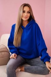 Bluza z kapturem masełko chabrowa. Niebieskie bluzy KESI, l, bez wzorów, z elastanu, eleganckie, bez ramiączek, z kapturem. Za 204.91 zł.